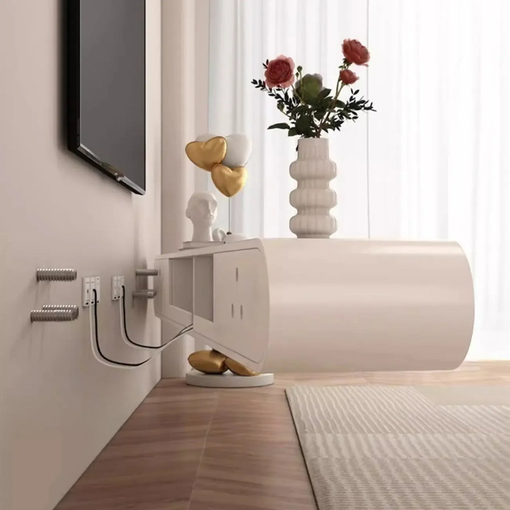 Mobile TV Sospeso in Legno Bianco con Spazio per Riporre Oggetti per Soggiorno