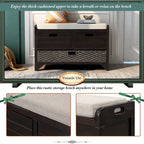 Panca contenitore in legno con 2 cesti in vimini