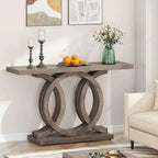 Consolle Vintage con Base Geometrica Tavolo da Ingresso in Legno