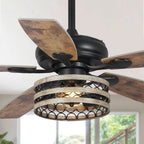 Ventilatore da soffitto da 52 pollici Farmhouse Driftwood a 5 pale, nero, con gabbia, con telecomando