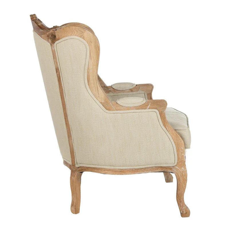 Kali Oak Natural Linen Wing Chair - 34Wx34Dx40H