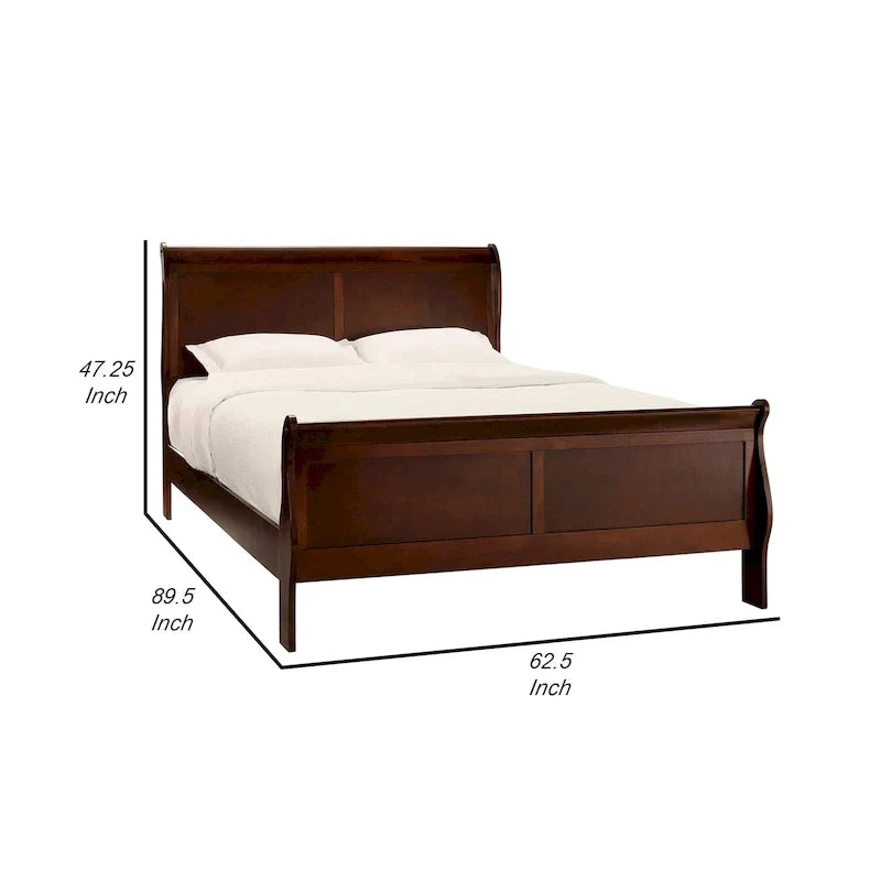 Letto tradizionale Queen a slitta, struttura in legno, finitura in ciliegio marrone intenso
