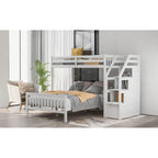 Letto a soppalco in legno per due persone con scale, sponde alte e scaletta
