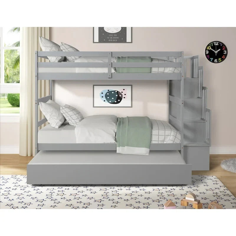Letti a Castello Gemelli con Letto Estraibile e Scala con Contenitore Colore Grigio