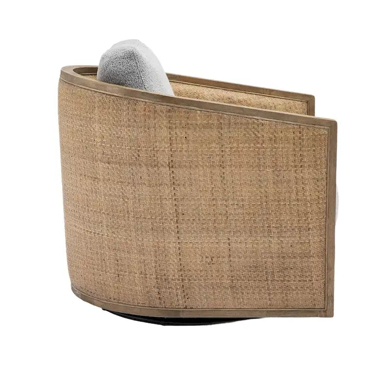 Poltrona a botte girevole, comoda poltrona rotonda d'accento, poltrona club a botte girevole a 360 gradi, poltrona relax con struttura in rattan intrecciato