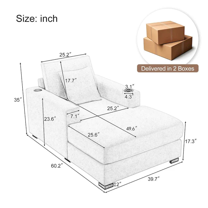 Chaise longue oversize a tre misure con cuscini