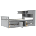 Letto a piattaforma Twin/Full Size Captain con 4 cassetti e mensole portaoggetti, struttura letto in legno massello con testiera libreria contenitore