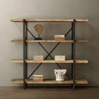 Industrial Wooden Metal Wall Bookshelf 4-Tier