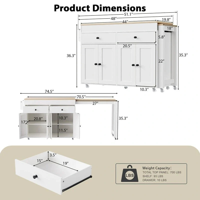 Kitchen Island with Extendable Dining Table