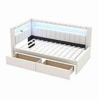 Letto imbottito a piattaforma con porte USB e illuminazione a LED - Struttura letto matrimoniale/singola con 2 cassetti portaoggetti - Camera da letto moderna