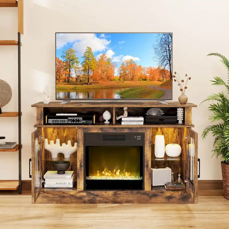 Mobile TV con camino elettrico, luci LED e telecomandi