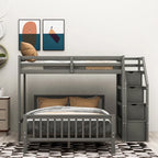 Letto a soppalco in legno per due persone con scale, sponde alte e scaletta