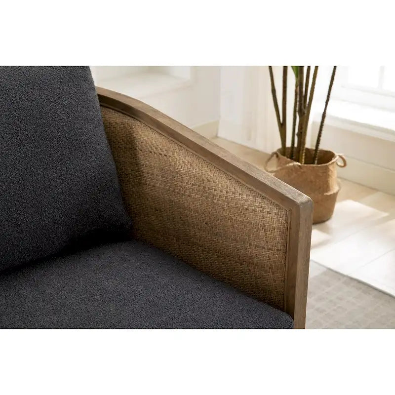 Poltrona a botte girevole, comoda poltrona rotonda d'accento, poltrona club a botte girevole a 360 gradi, poltrona relax con struttura in rattan intrecciato