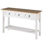 Tavolo Consolle Rustico in Pino Massiccio per Ingresso, Bianco Decapato / Marrone Antico / Grigio Decapato / Non Verniciato, 3 Cassetti