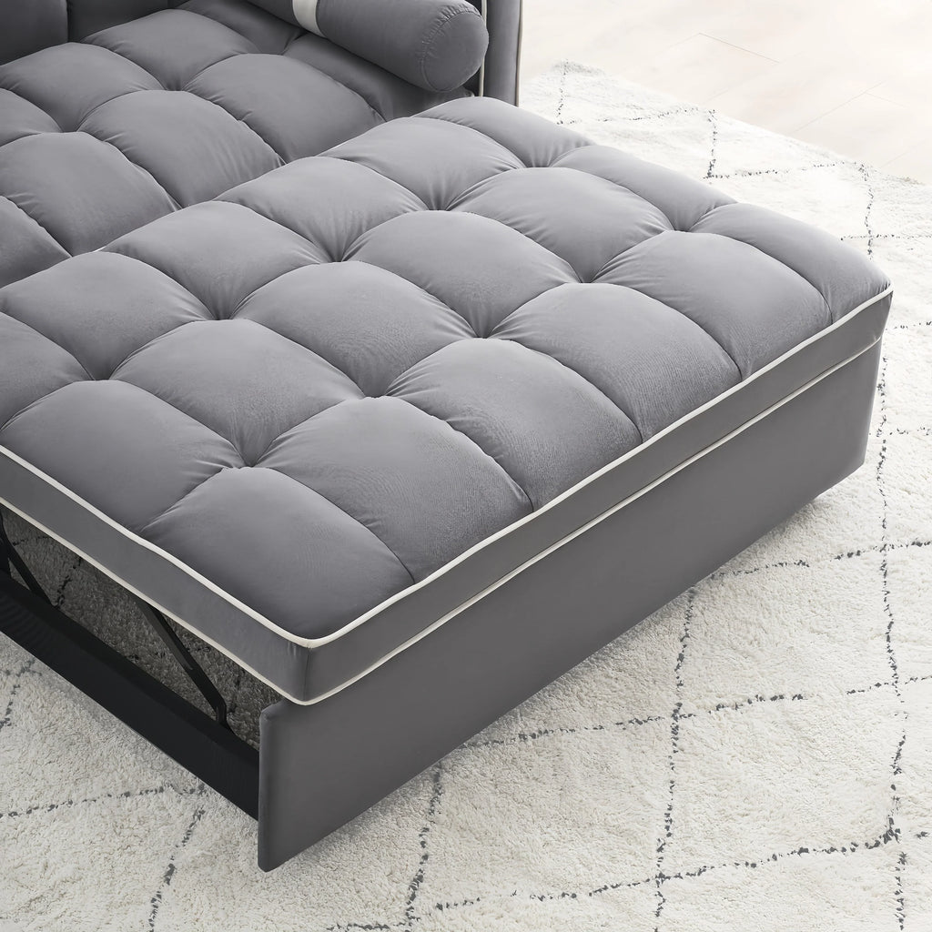 Divano letto trasformabile a 2 posti in velluto da 140 cm con letto estraibile, reclinabile, tasche laterali e supporto per telefono