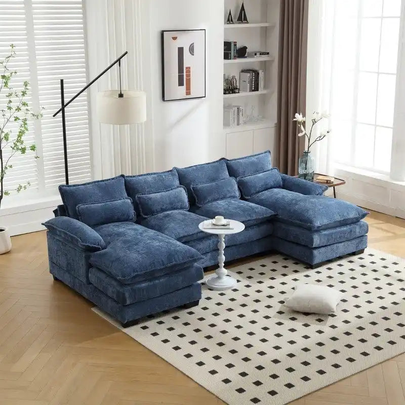 Divano componibile Cloud per soggiorno, divano a U moderno in ciniglia/bouclé, comodo divano letto modulare con doppia chaise longue