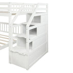 Letto a soppalco in legno per due persone con scale, sponde alte e scaletta