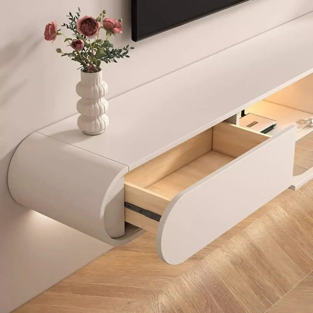 Mobile TV Sospeso in Legno Bianco con Spazio per Riporre Oggetti per Soggiorno