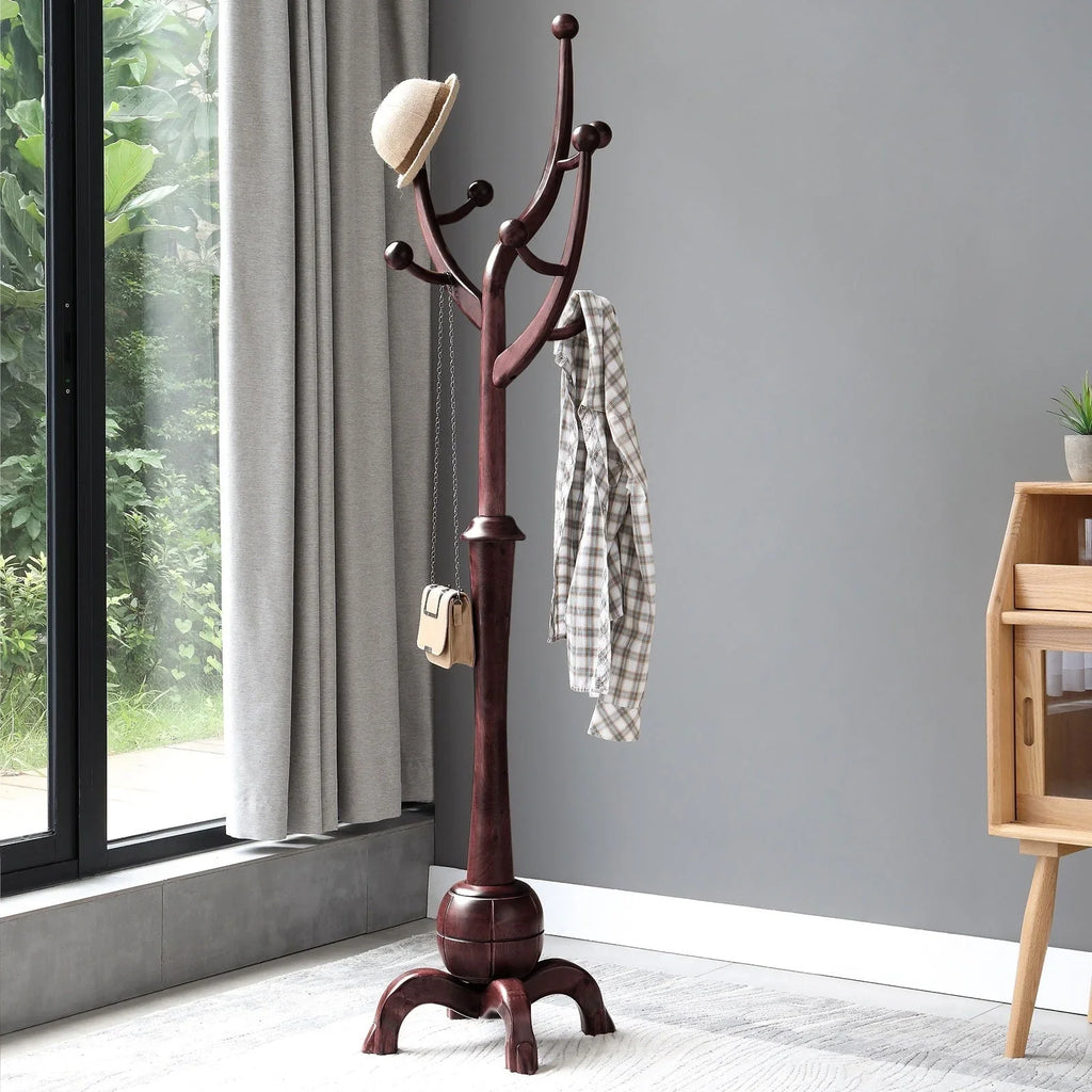 Appendiabiti da terra "ramo d'albero" in legno di gomma con 8 ganci - 24,5L x 70,87H