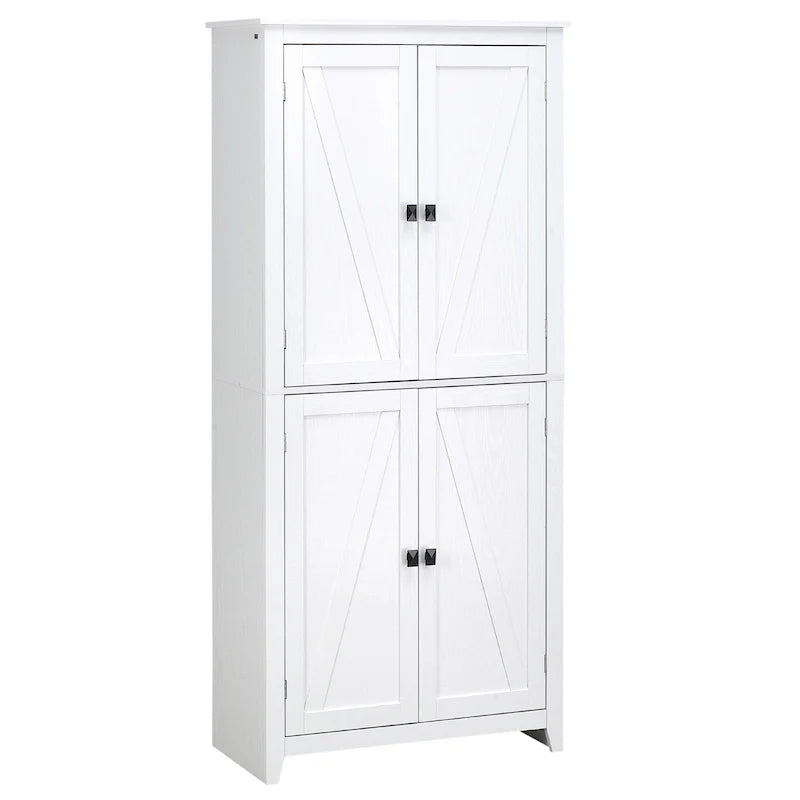 HOMCOM 72 Freestanding 4-Door Kitchen Pantry, Storage Cabinet Organizer with 4-Tiers, and Adjustable Shelves, White