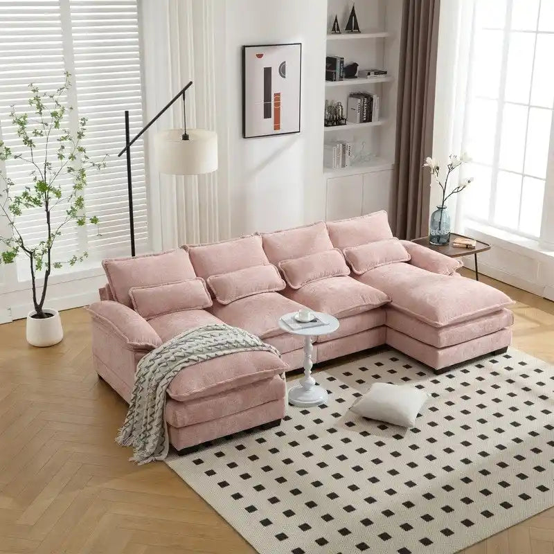Divano componibile Cloud per soggiorno, divano a U moderno in ciniglia/bouclé, comodo divano letto modulare con doppia chaise longue