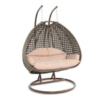 LeisureMod Sedia a Uovo Sospesa per 2 Persone con Supporto - Dondolo Pensile per Esterni/Interni in Rattan Intrecciato con Cuscini