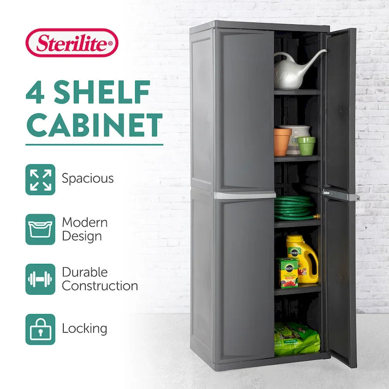 Sterilite Confezione da 2 Armadietti Contenitore Organizzatore a 4 Ripiani Regolabili per Garage, Grigio - Confezione da 2
