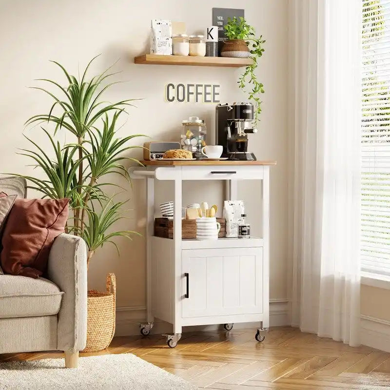 Carrello da Cucina in Legno con Cassetti