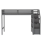 Letto a soppalco in legno per due persone con scale, sponde alte e scaletta