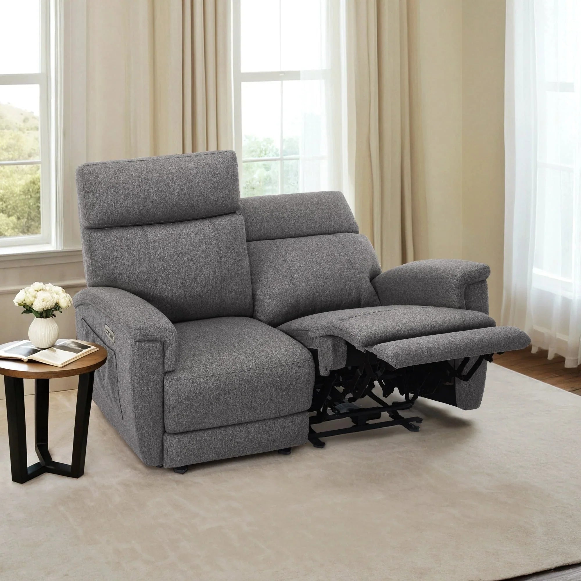 MCombo 60.2 Power Loveseat Recliner Sofa with Massage and Dual Heating, Adjustable Headrest, USB & Type C Port, Fabric