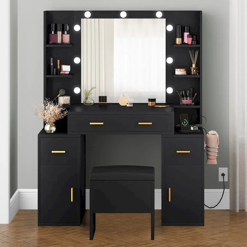 Toeletta con prese incorporate e specchio illuminato, 55,1A x 43,3L x 15,74P