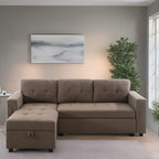 Divano componibile convertibile reversibile con letto estraibile, chaise longue con contenitore nascosto e gambe durevoli