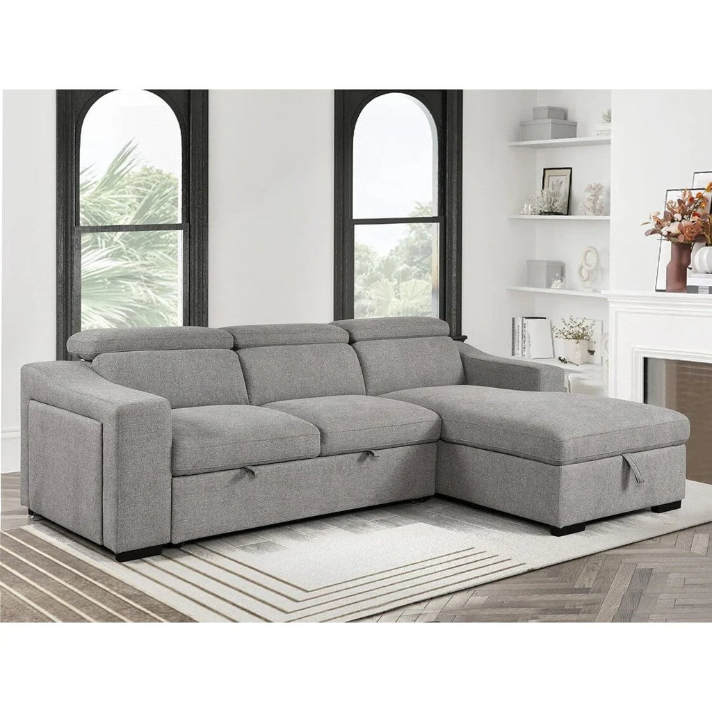Divano componibile Roomfitters 103 con chaise longue contenitore, poggiatesta regolabili, divano angolare a L trasformabile in letto