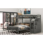 Letto a soppalco in legno per due persone con scale, sponde alte e scaletta