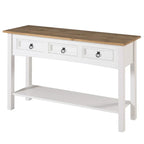 Tavolo Consolle Rustico in Pino Massiccio per Ingresso, Bianco Decapato / Marrone Antico / Grigio Decapato / Non Verniciato, 3 Cassetti