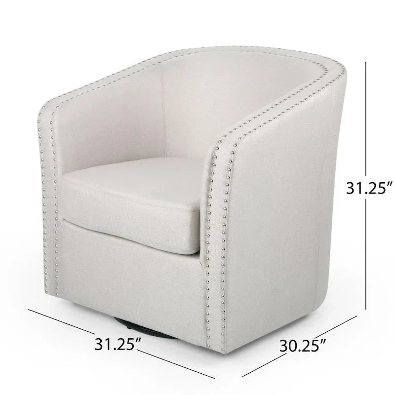 Poltrona girevole accent, stile classico a botte, tessuto beige grano