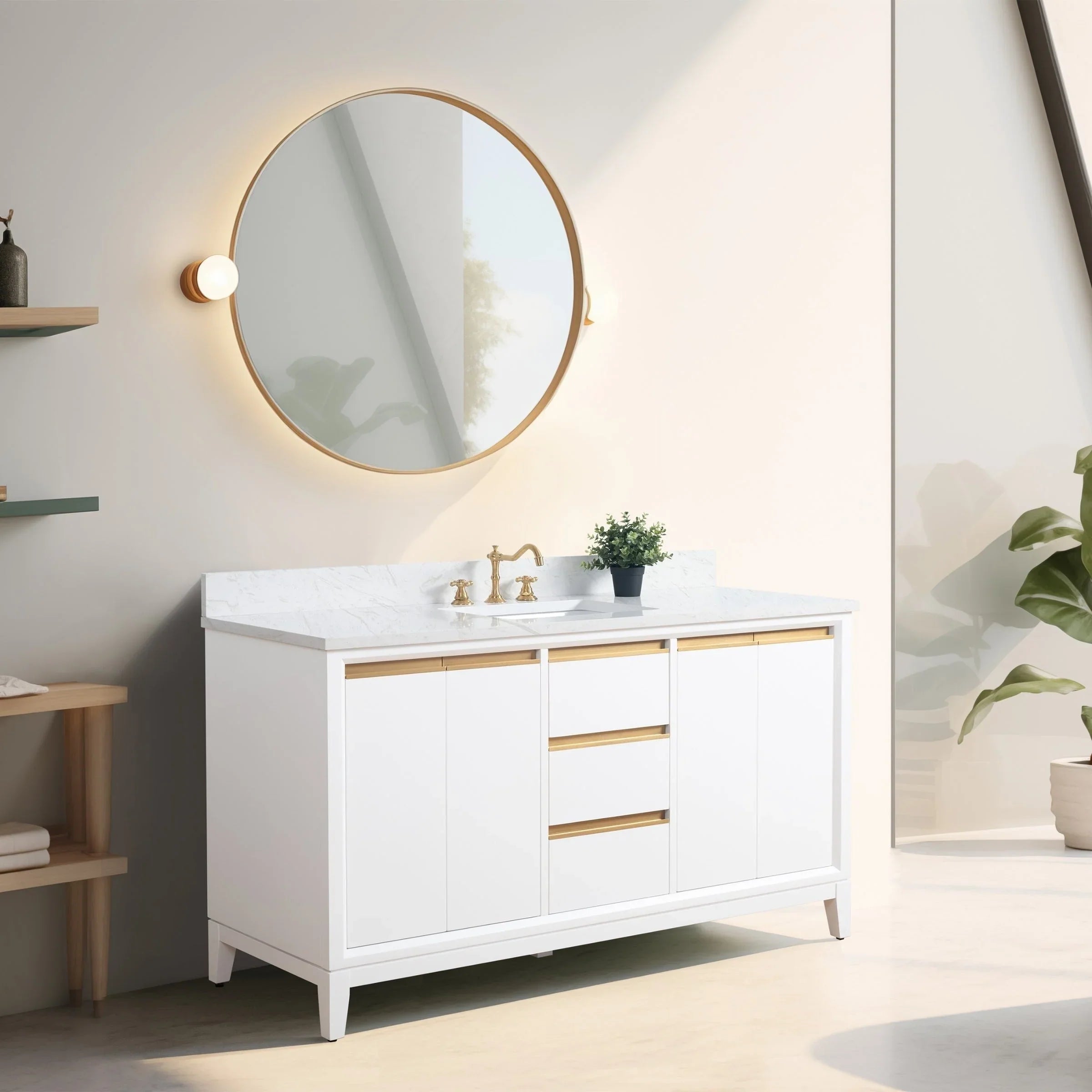 Mobile da Bagno Vanity Art con Lavabo in Ceramica e Top in Marmo Ricomposto