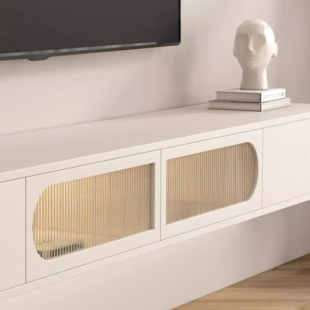 Mobile TV Sospeso in Legno Bianco con Spazio per Riporre Oggetti per Soggiorno