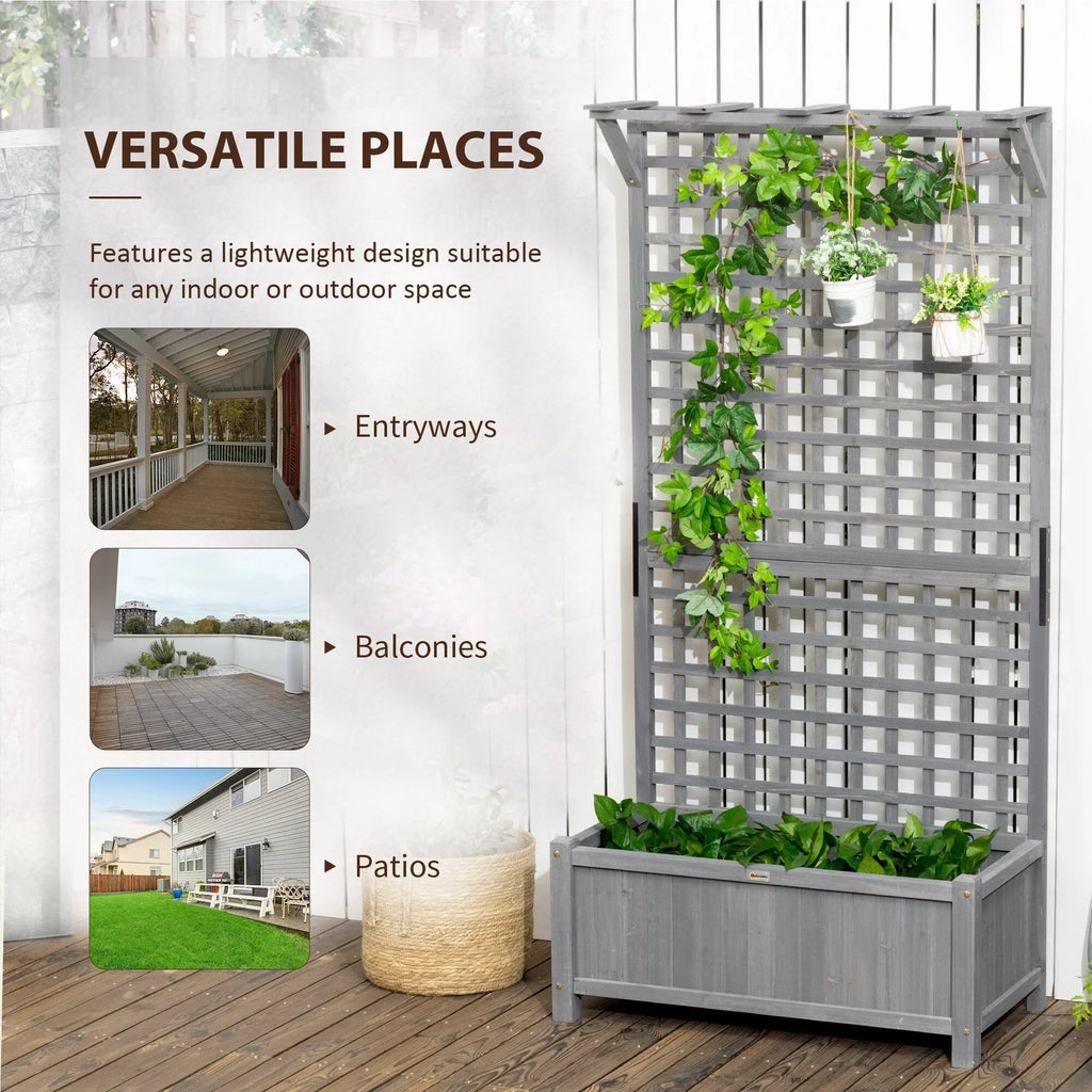 Fioriera in Legno con Spalliera, Letto da Giardino Rialzato per Piante Rampicanti con Fori di Drenaggio e Tetto