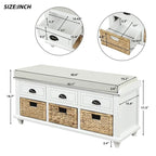 Panca rustica contenitore con 3 cassetti e 3 cesti in rattan, panca portascarpe per soggiorno, ingresso
