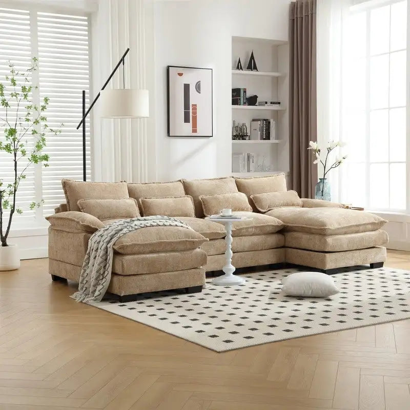 Divano componibile Cloud per soggiorno, divano a U moderno in ciniglia/bouclé, comodo divano letto modulare con doppia chaise longue