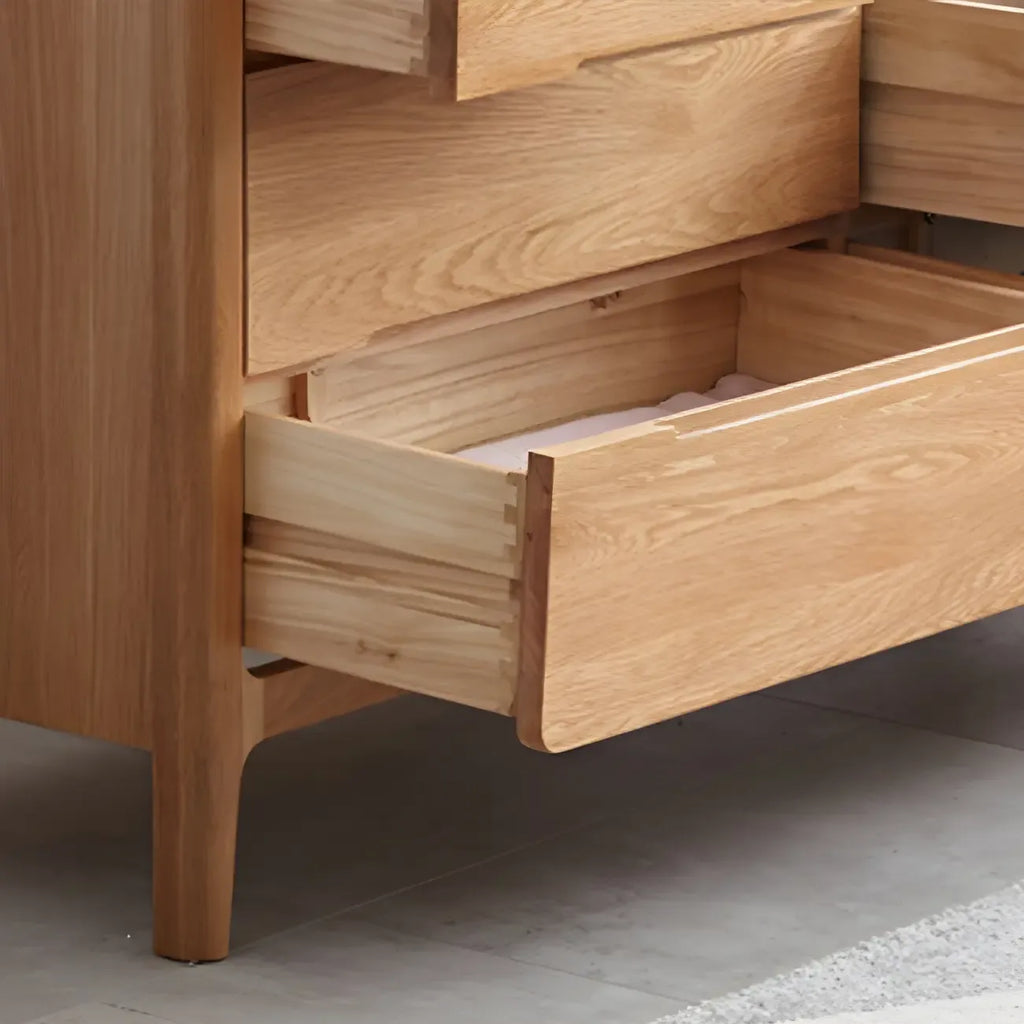 Comò doppio tradizionale in legno di rovere naturale per camera da letto