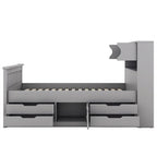 Letto a piattaforma Twin/Full Size Captain con 4 cassetti e mensole portaoggetti, struttura letto in legno massello con testiera libreria contenitore