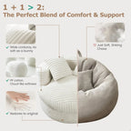 WOWMAX 47 Pollici Rotondo Divano Chaise Lounge da Interno, Divano da Pavimento Oversize Imbottito in Velluto a Coste con 2 Cuscini Decorativi