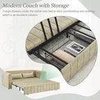 Divano letto moderno convertibile imbottito in velluto con braccioli arrotolati decorati con borchie in rame