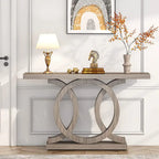 Consolle Vintage con Base Geometrica Tavolo da Ingresso in Legno