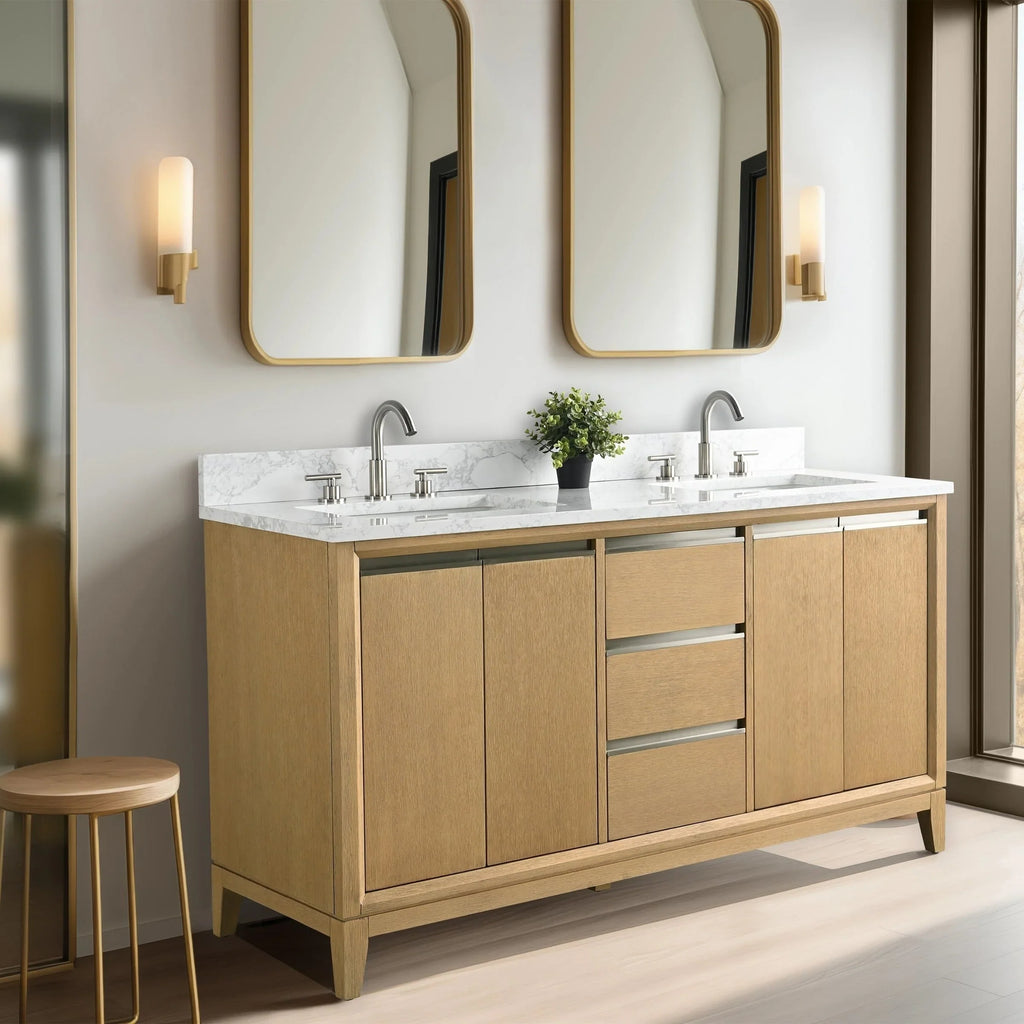 Mobile da Bagno Vanity Art con Lavabo in Ceramica e Top in Marmo Ricomposto
