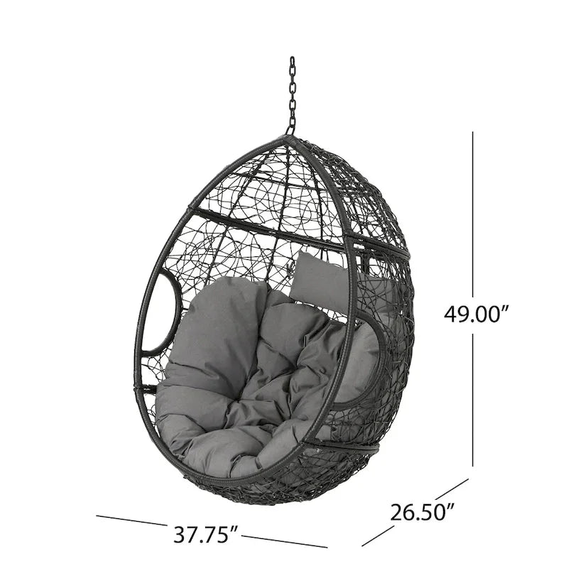 Sedia a cesto sospesa in vimini da esterno impermeabile con cuscini, sedile amaca - capacità 136 kg