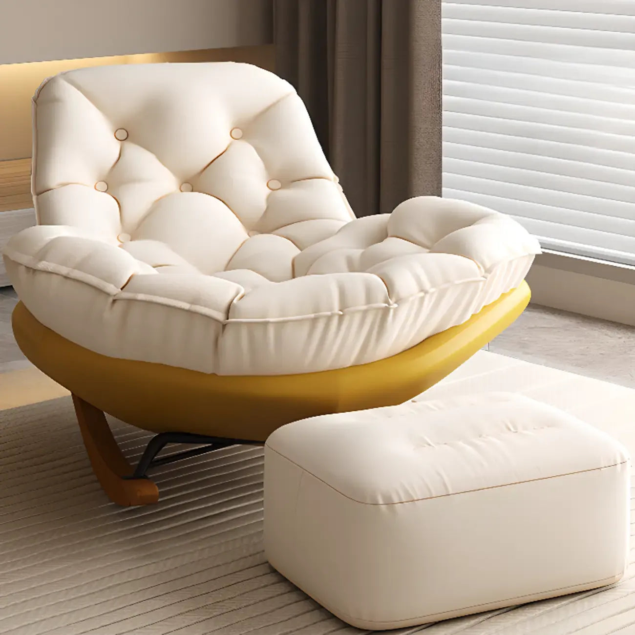 Sedia a dondolo scandinava imbottita con pouf opzionale