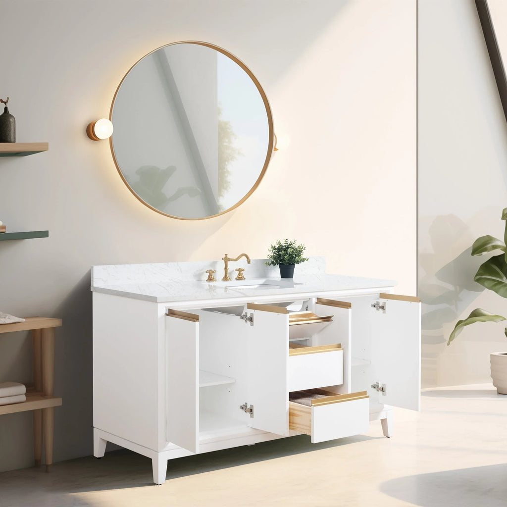 Mobile da Bagno Vanity Art con Lavabo in Ceramica e Top in Marmo Ricomposto